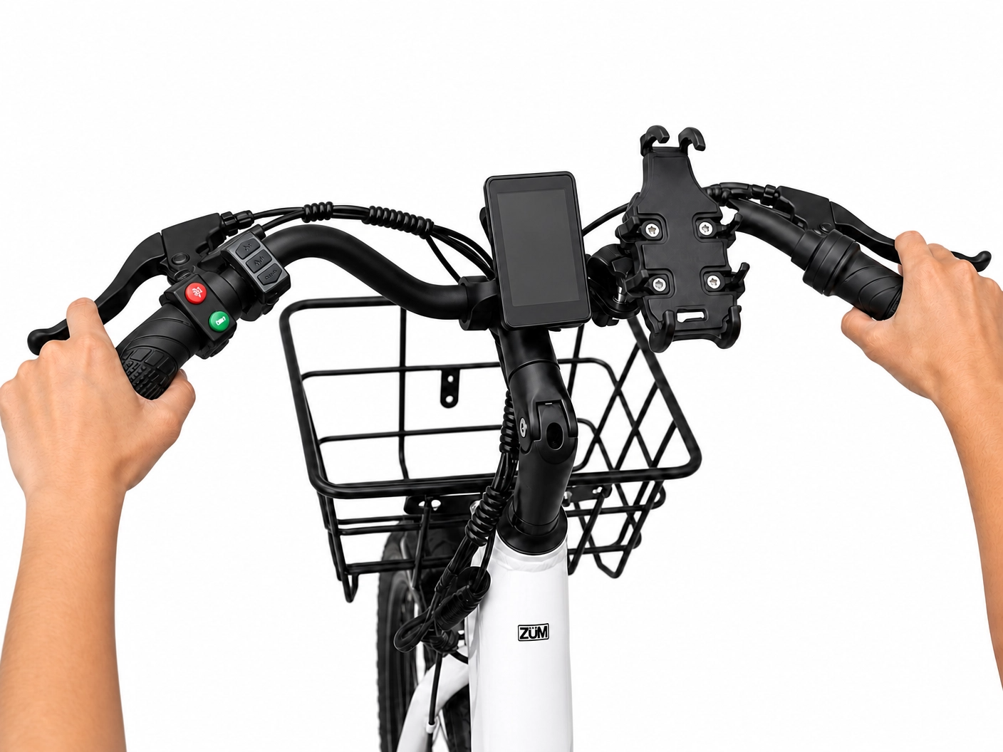 Hands on handlebars showing both brake levers engaged simultaneously